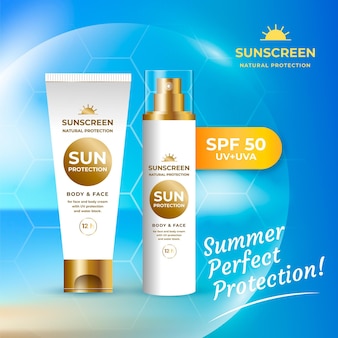 Realistic sunscreen ad promo