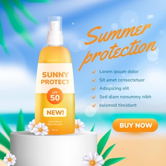 Realistic sunscreen product promo