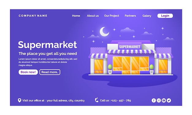 Realistic supermarket landing page template