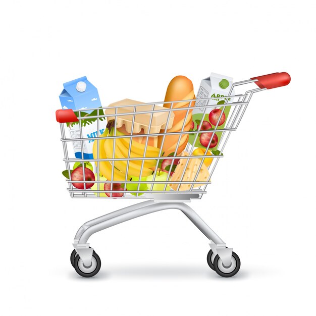 Realistic Supermarket Trolley Full Of Items