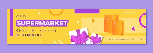 Free vector realistic supermarket twitch banner with discount