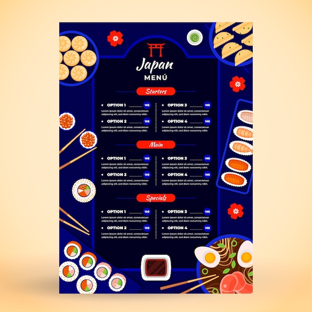 Vettore gratuito menu del sushi bar realistico