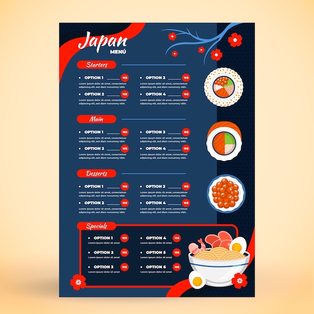 Vettore gratuito menu del sushi bar realistico