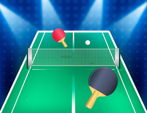 Realistic table tennis background with paddles and net