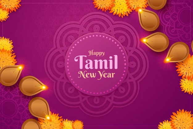 Бесплатное векторное изображение Реалистичный тамильский новогодний фон