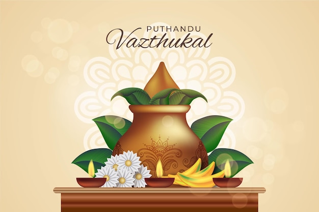 Free vector realistic tamil new year illustration