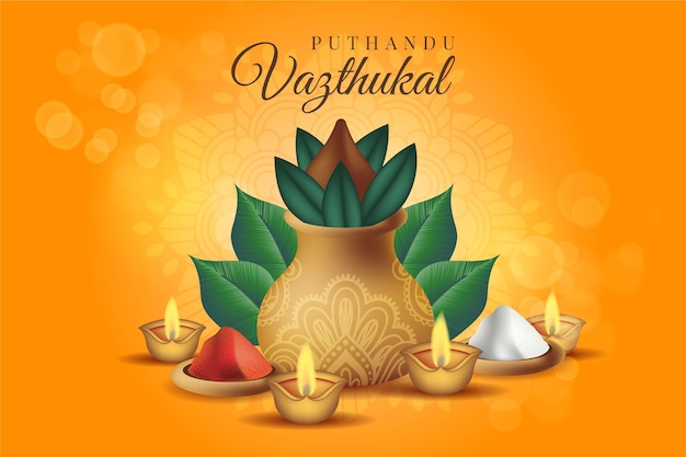 Free vector realistic tamil new year illustration