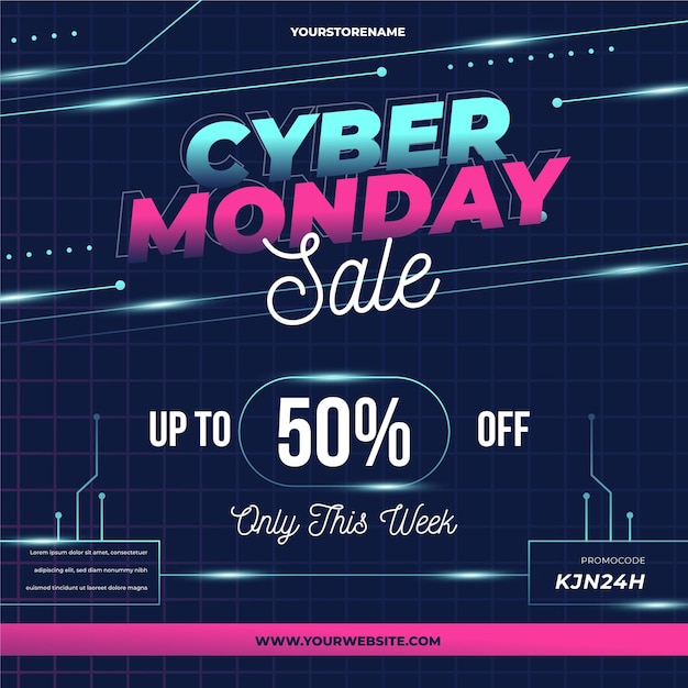 Realistic technological cyber monday sale promo