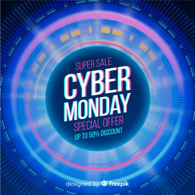 Realistic technology banner cyber monday