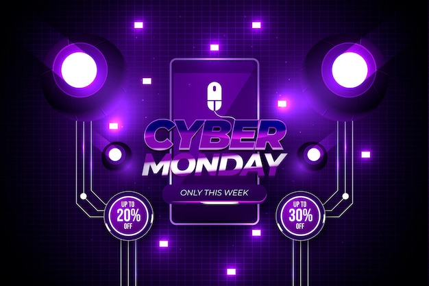 Realistic technology cyber monday background