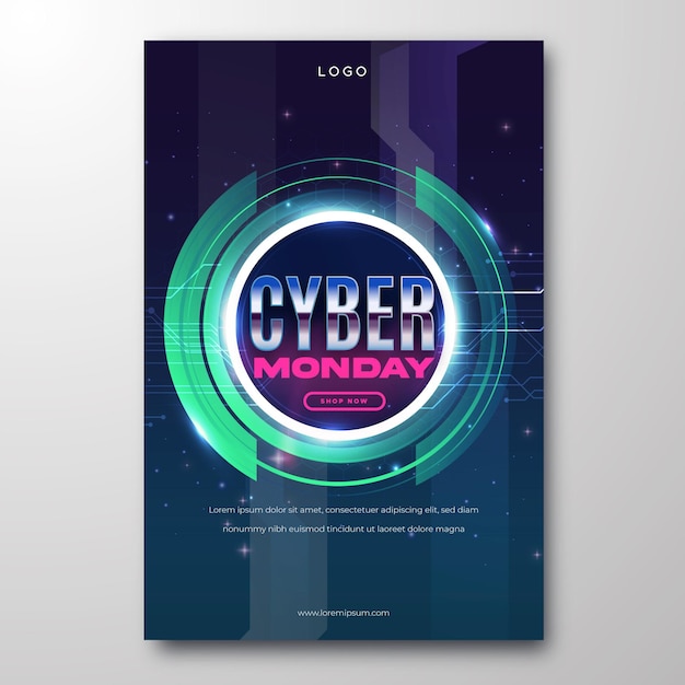 Realistic technology cyber monday vertical poster template