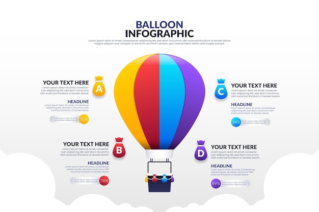 무료 벡터 현실적인 템플릿 풍선 infographic