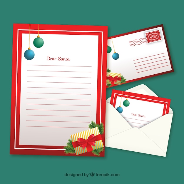 Realistic template of a christmas letter with a red frame