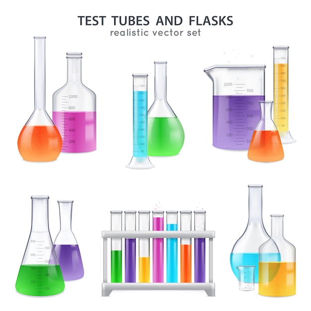 Free vector realistic test-tubes retorts set