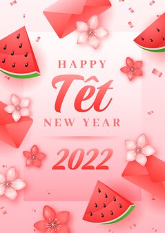 Realistic tet greeting card template