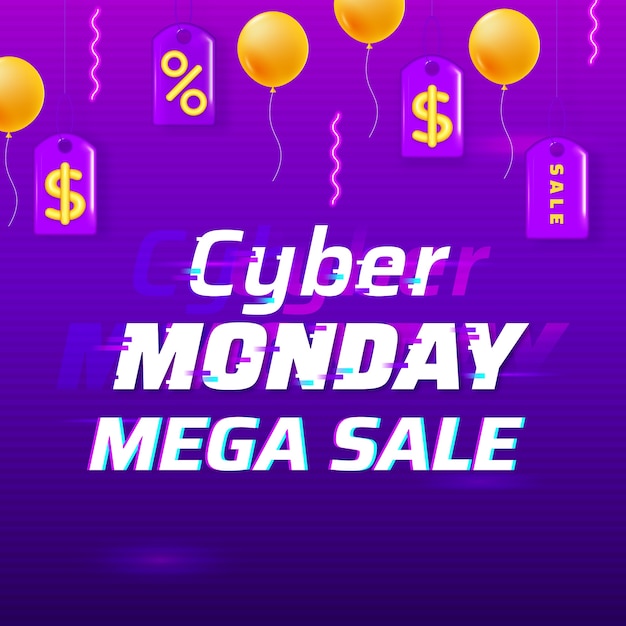 Realistic text illustration for cyber monday sales