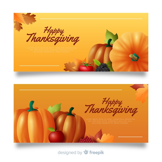 Realistic thanksgiving banners template