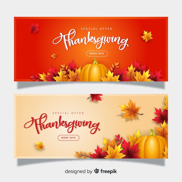 Realistic thanksgiving banners template