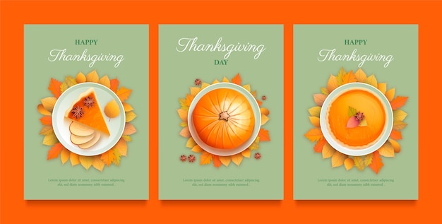 Набор реалистичных поздравительных открыток на день благодарения