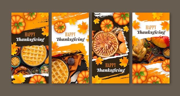 Free vector realistic thanksgiving instagram stories collection