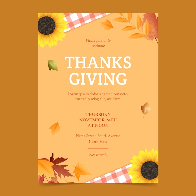 Free vector realistic thanksgiving invitation template