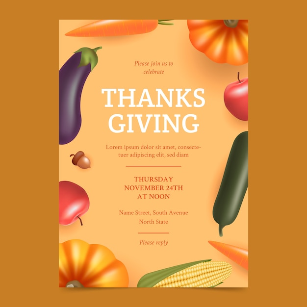 Free vector realistic thanksgiving invitation template