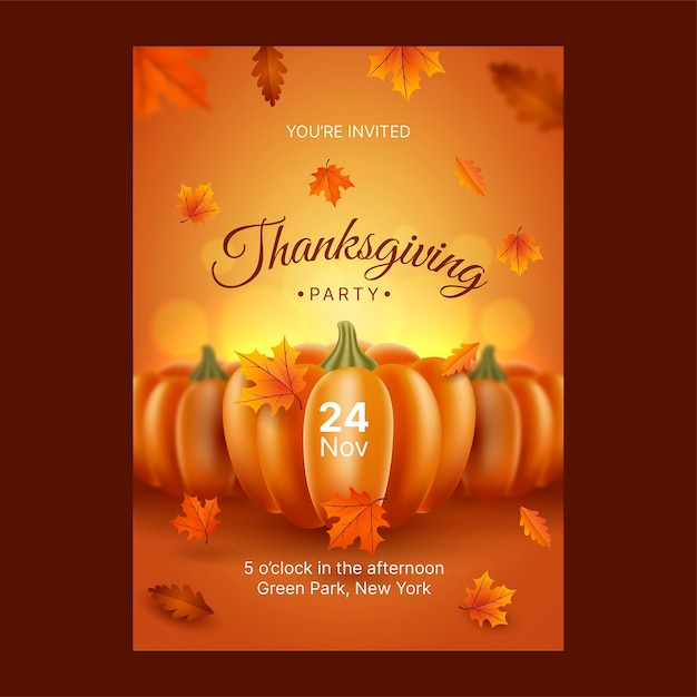 Free vector realistic thanksgiving invitation template