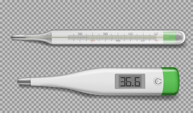 Realistic thermometers electronic and glass device