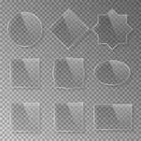 無料ベクター 灰色の透明な背景に分離されたリアルな3次元の巻き毛の形をしたガラスフレームセット長方形の正方形の星の楕円形の丸いフレームワークキット