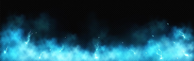 Free vector realistic thunder light and blue smoke cloud