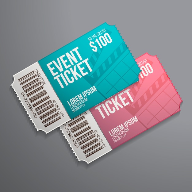 Бесплатное векторное изображение Реалистичный дизайн макета билета