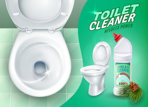 Free vector realistic toilet and cleaner gel poster