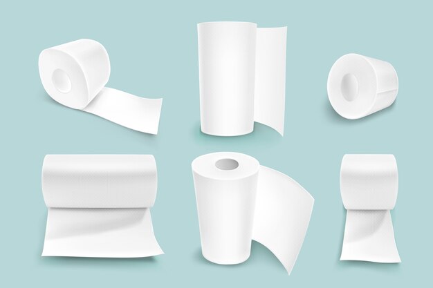 Realistic toilet paper illustration set