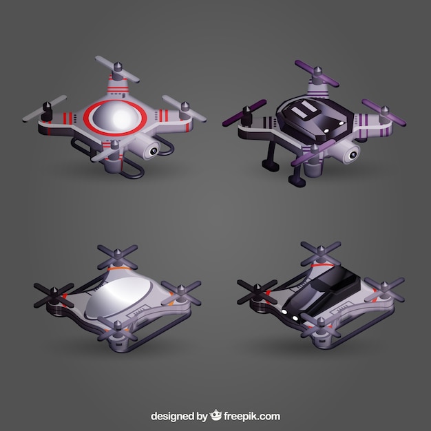 Vettore gratuito set realistico del drone di vista superiore