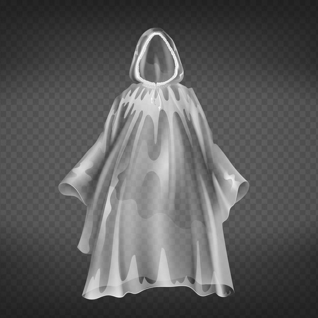 realistic transparent raincoat, disposable waterproof slicker for autumn, springtime.