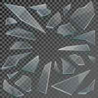 Free vector realistic transparent shards of broken glass on checkered backdrop.