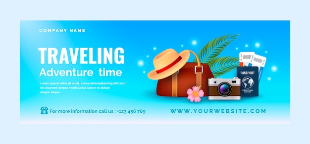 Free vector realistic travel agency facebook cover with baggage