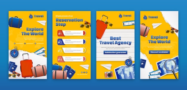 Free vector realistic travel agency instagram stories collection