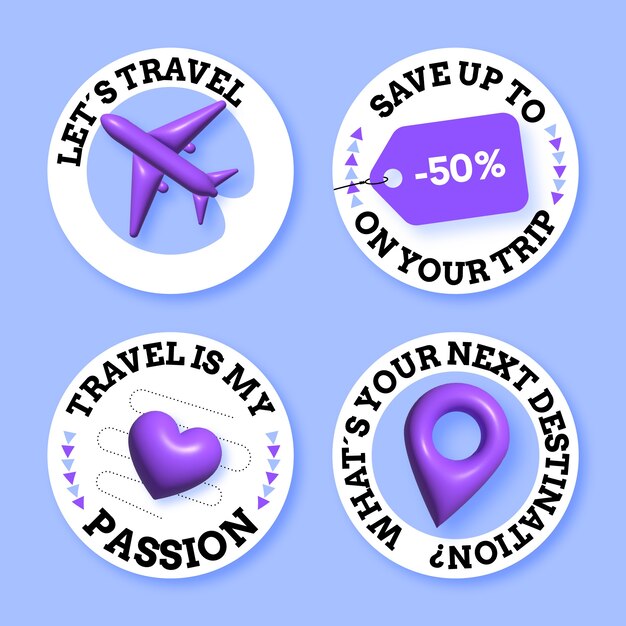 Realistic travel agency label collection