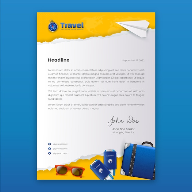 Free vector realistic travel agency letterhead template