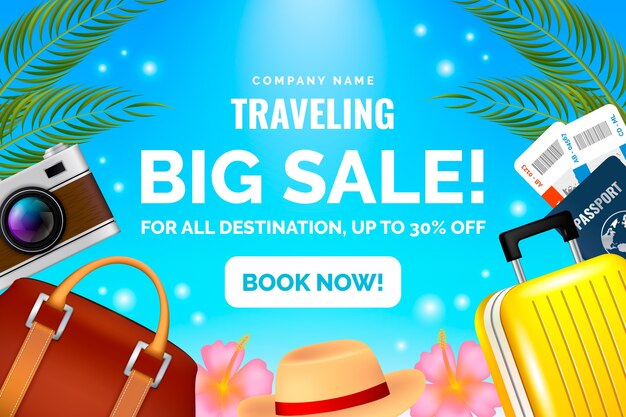 Realistic travel agency sale background with baggage