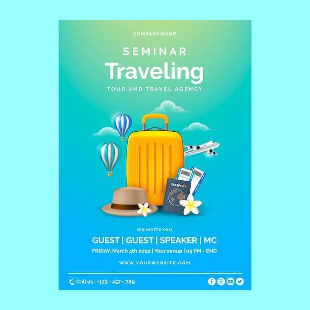 Realistic Travel Agency Template Design – Free Vector Download