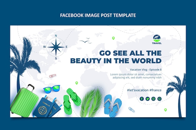 Realistic travel facebook post template