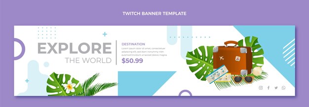 realistic travel twitch banner with baggage
