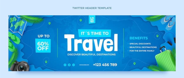 Vettore gratuito intestazione twitter di viaggio realistica