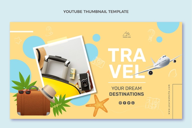 Free vector realistic travel youtube thumbnail