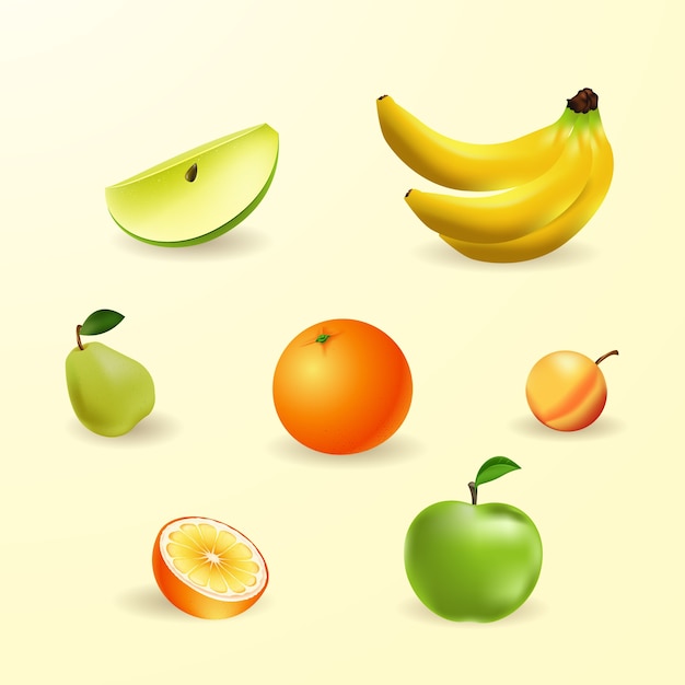 Realistic tropical fruits