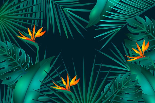 Realistic tropical leaves background