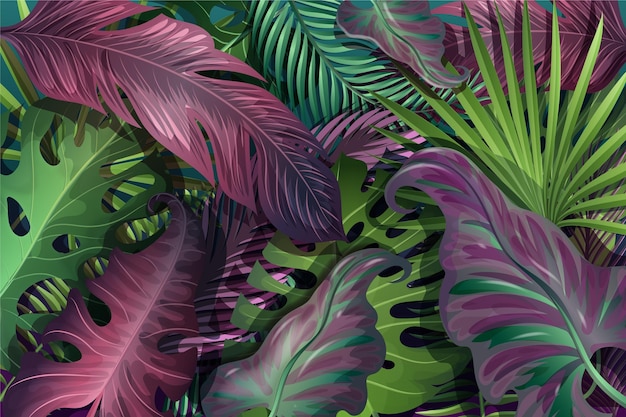 Бесплатное векторное изображение Реалистичные тропические листья фон