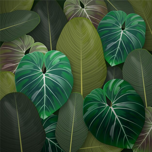 Realistic tropical leaves background